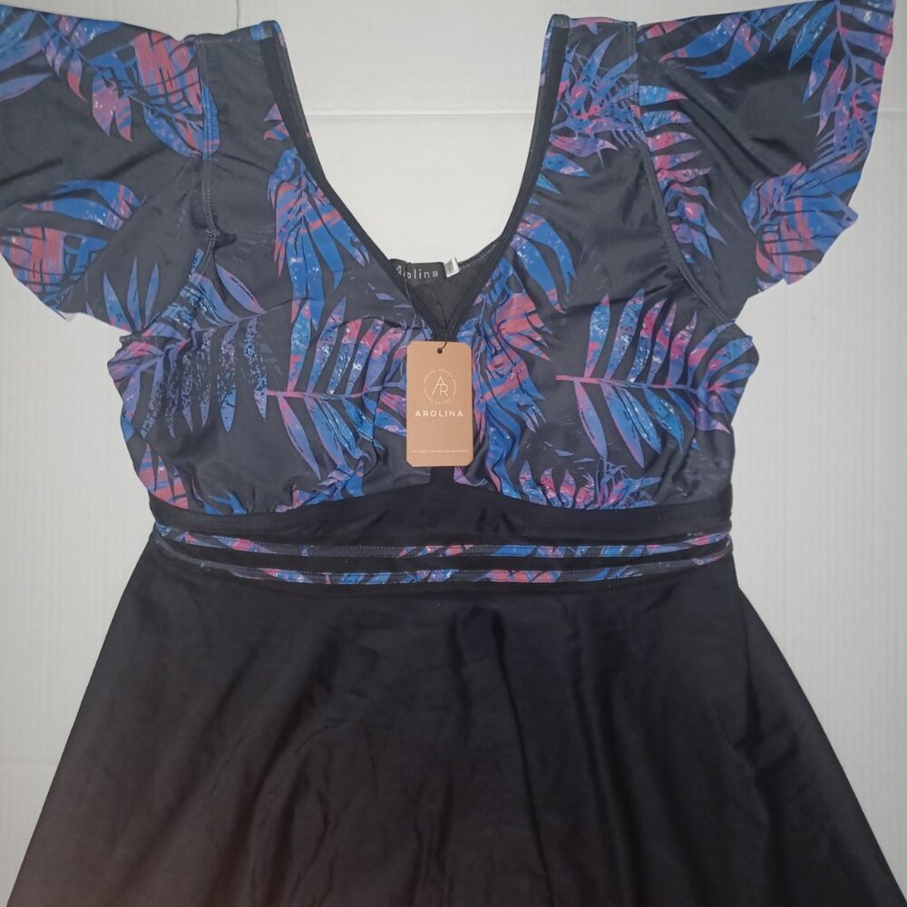 AROLINA TROPICAL LEAF PRINT SWIM DRESS - Picture 7 of 12